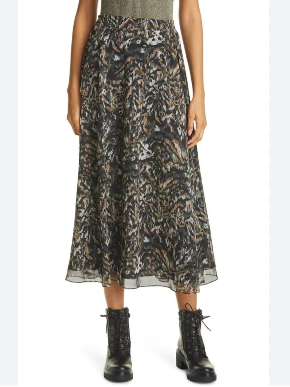 Ted Baker London Abstract Printed Midi Skirt in Black and Brown Accents